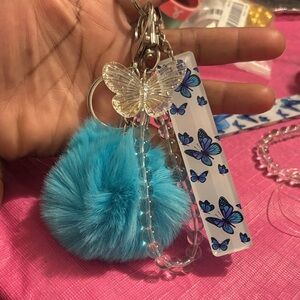 Blue Butterfly Card Grabber with Pom Pom